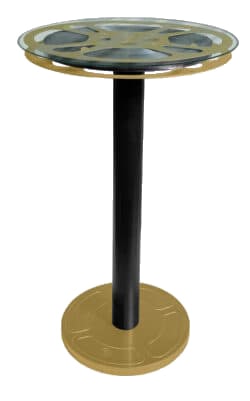 Goldberg Brothers 16MM Film Reel End Table With Jacob’s Gold Powder Coat Finish Goldberg Brothers 16MM Film Reel End Table With Jacob’s Gold Powder Coat Finish